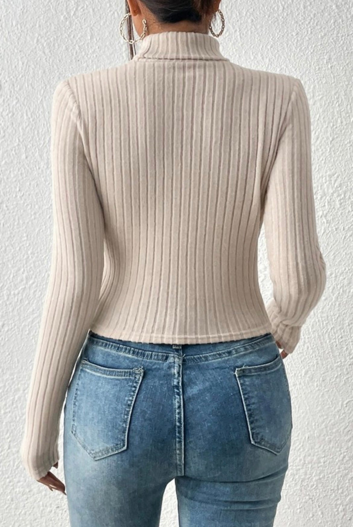 Beige Turtle Neck Long Sleeve