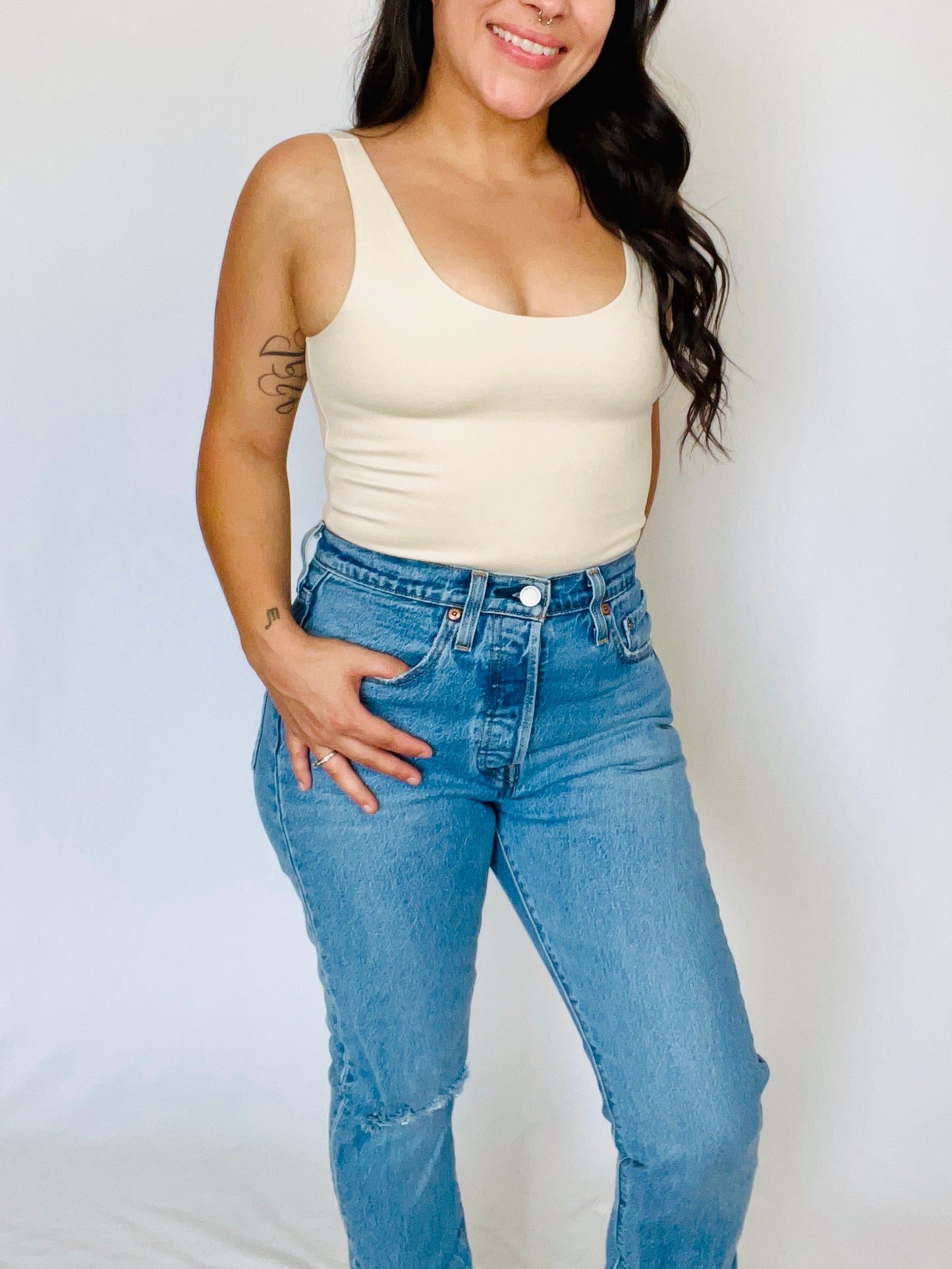 Cream Tank Top Bodysuit