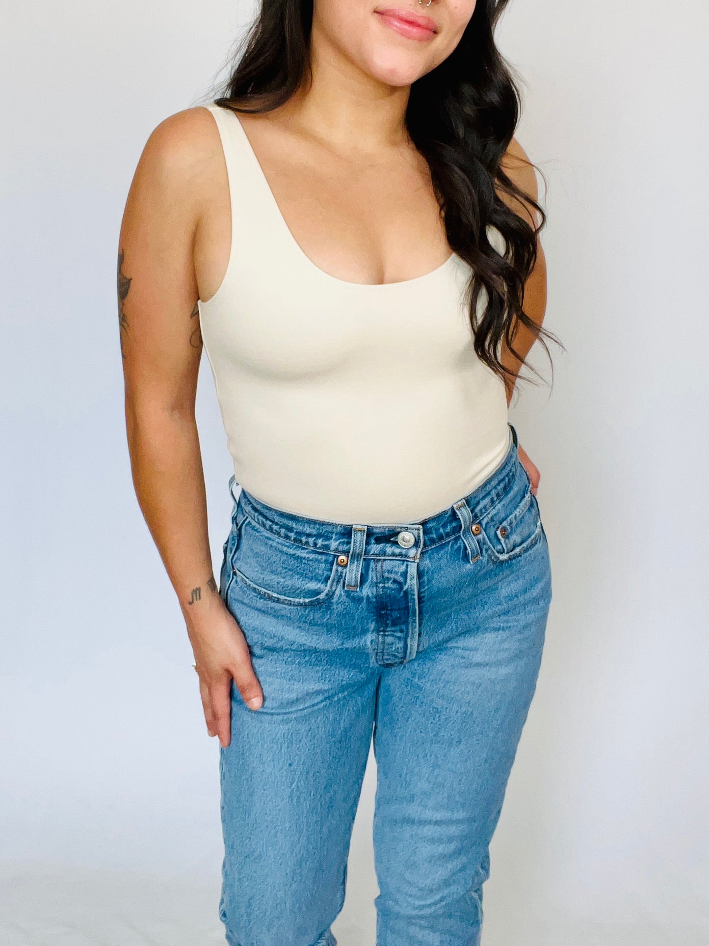 Cream Tank Top Bodysuit