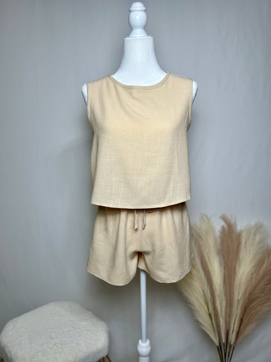 Beige Tank Top and Shorts Set