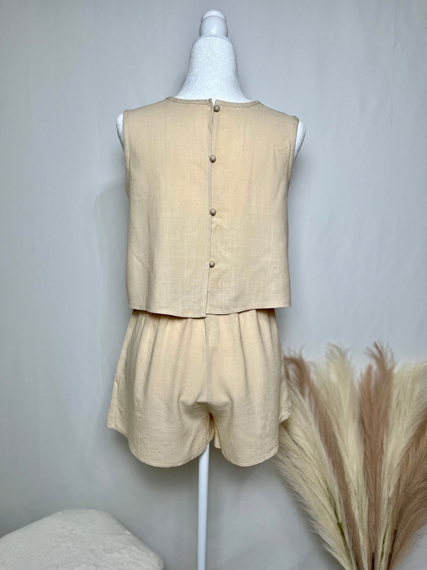 Beige Tank Top and Shorts Set