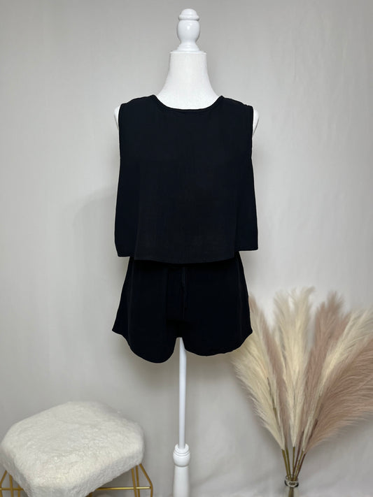 Black Tank Top and Shorts Set