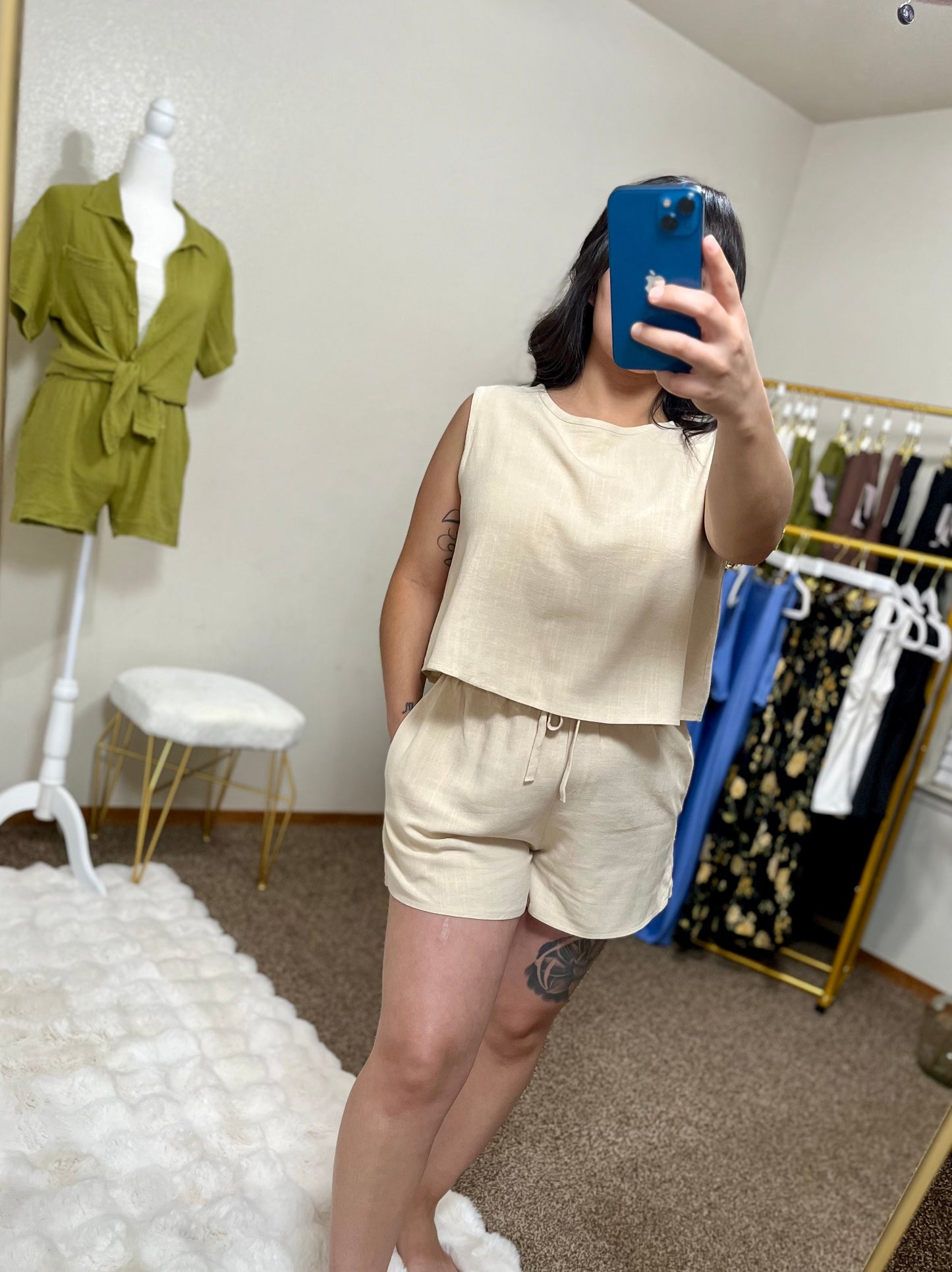 Beige Tank Top and Shorts Set