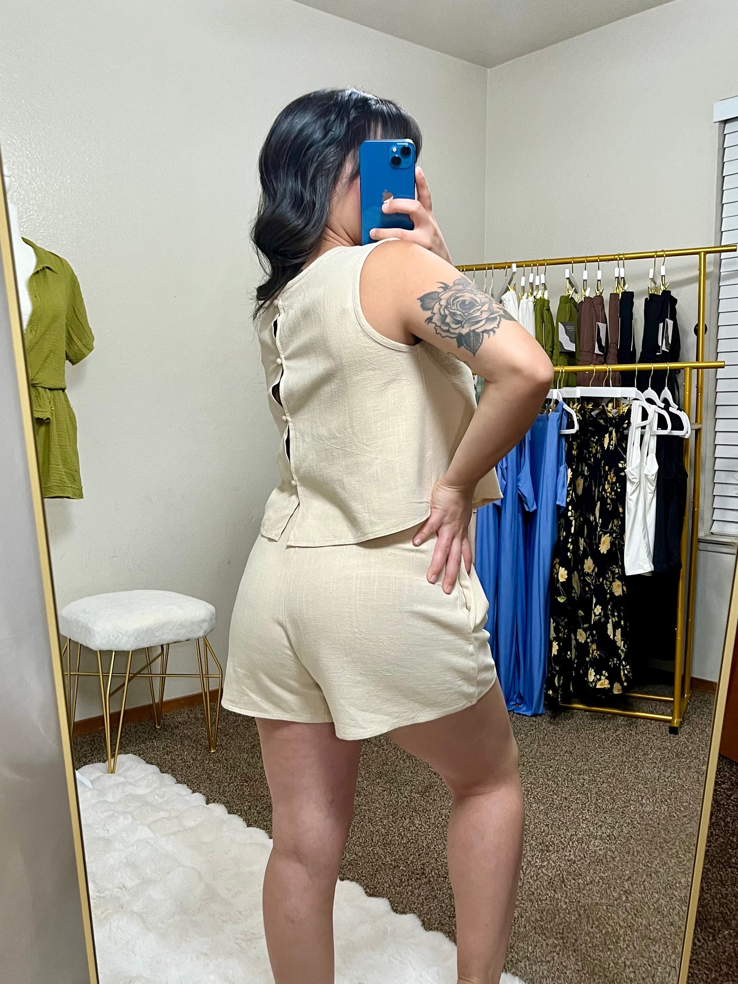 Beige Tank Top and Shorts Set