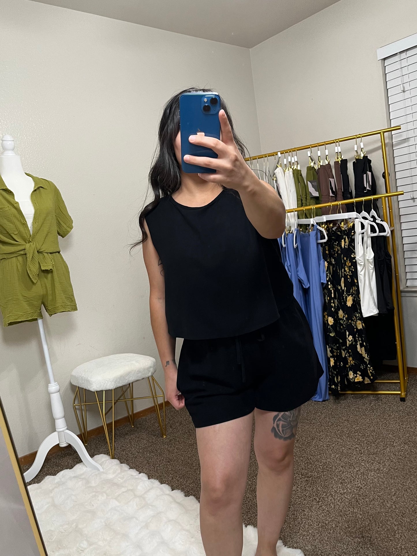 Black Tank Top and Shorts Set